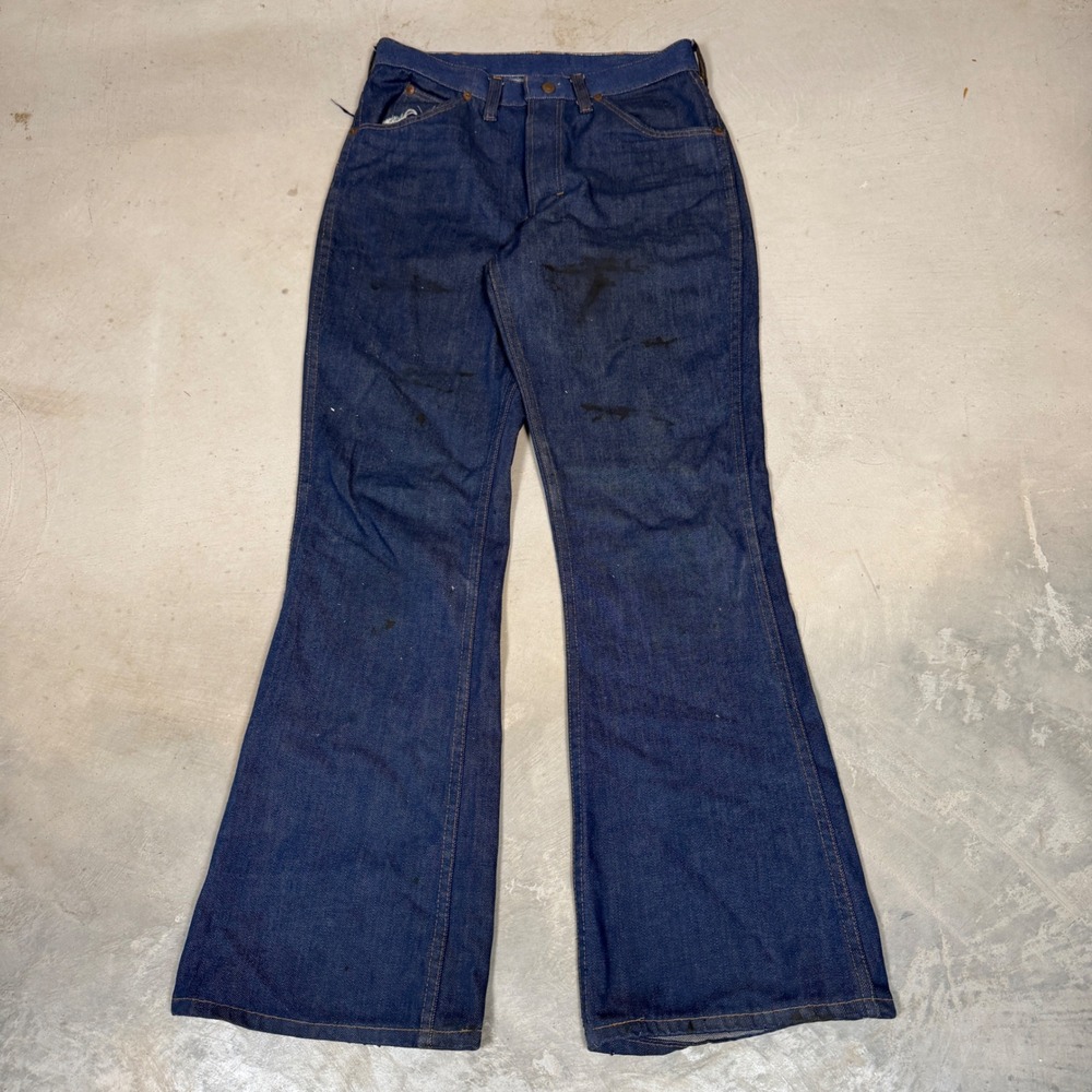 Vintage 70s JCPenney Super Denim Bell Bottom Jeans Dark Wash Talon 42 Zip 29x29